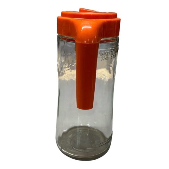 1970s Anchor Hocking Glass TANG Orange Drink Clear Glass Pitcher With Lid - Picture 2 of 9